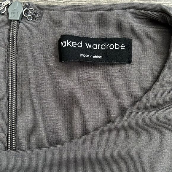 NAKED WARDROBE Extra Butter Long Sleeve Midi Dress Large Gray Bodycon Fall 90s - Picture 4 of 12